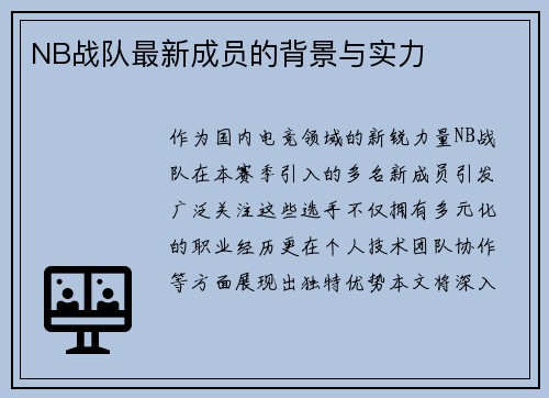 NB战队最新成员的背景与实力