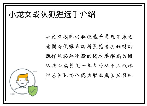 小龙女战队狐狸选手介绍