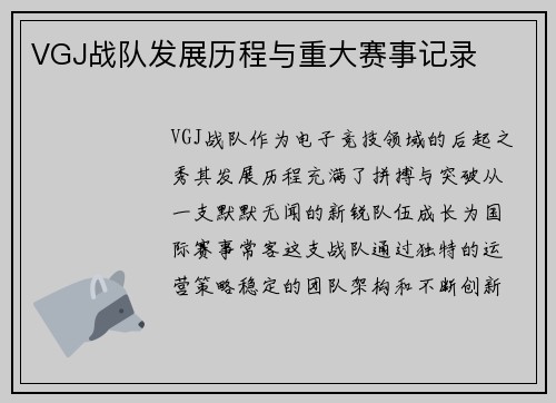 VGJ战队发展历程与重大赛事记录